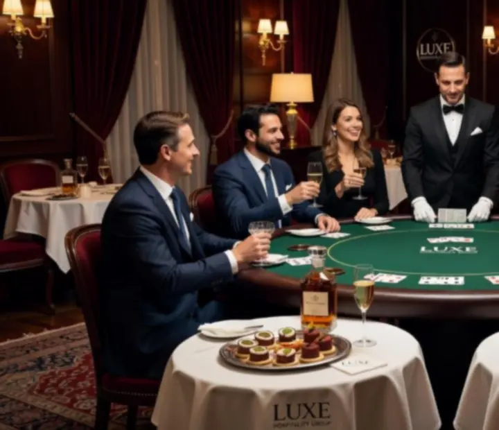 Koláž z firemních pokerových večerů v luxusních restauracích a kavárnách po celé České republice