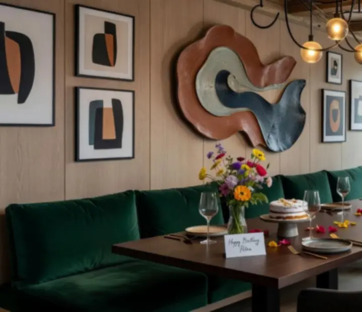 Elegantní interiér restaurace připravený pro narozeninovou oslavu s pokerovým večerem