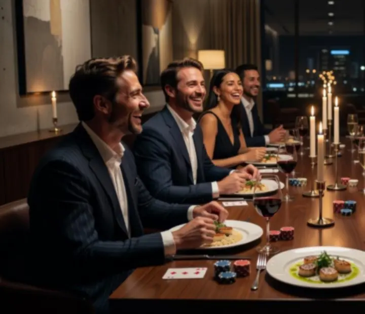 Cinematická fotografie svíčkami osvětleného stolu v elegantní restauraci.