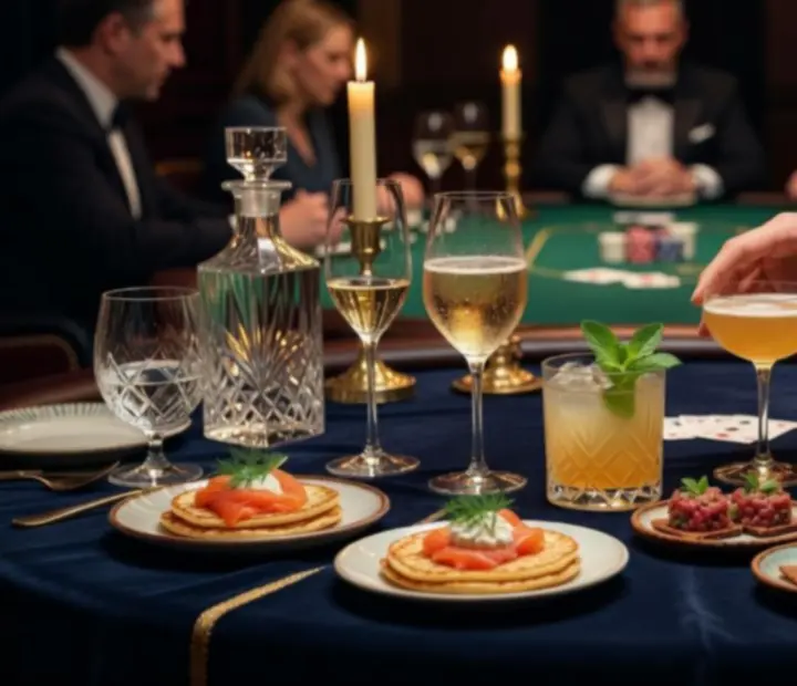Autorský koktejl a gourmet catering připravený pro luxusní pokerový večer