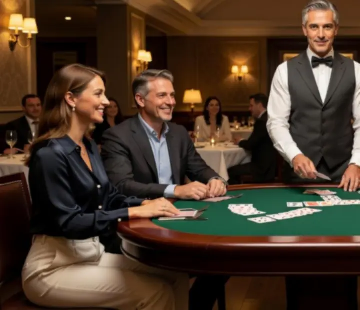 Profesionální poker dealer u elegantního pokerového stolu