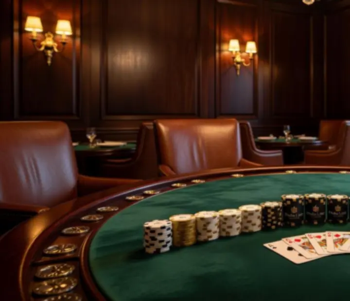 Detail elegantního hotelového salonku připraveného na pokerový večer